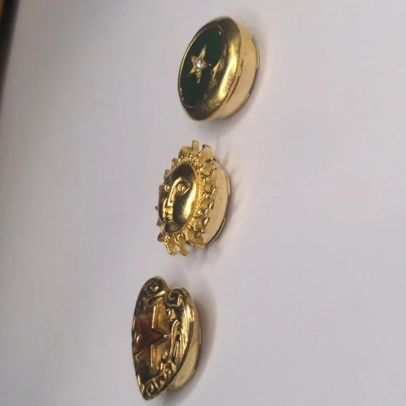 Celestial Button Covers Moon Star Sun Heart Gold Tone Roman Greek Set Of 3 - Picture 3 of 6